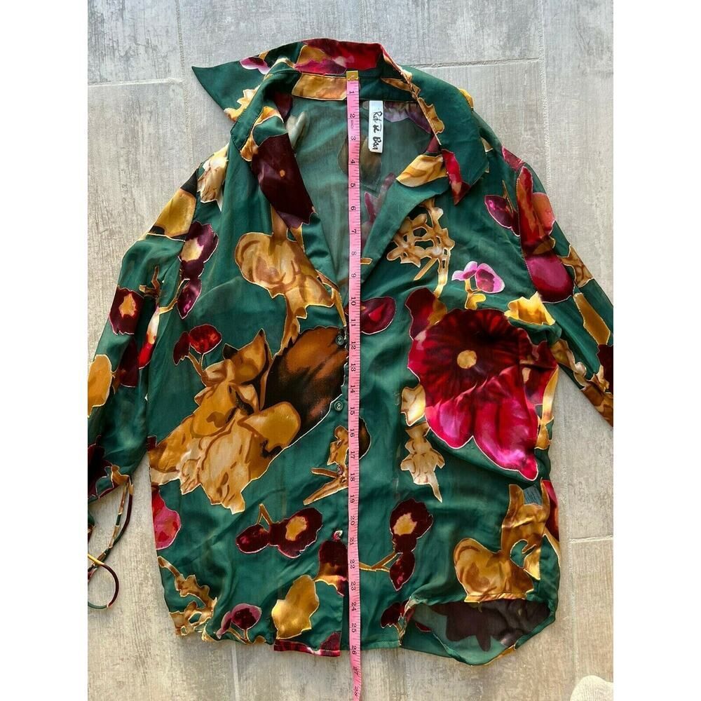$273 RAT & BOA Designer Green Floral Semi Sheer Issey Blouse SOLD OUT XS V Neck - Picture 10 of 12